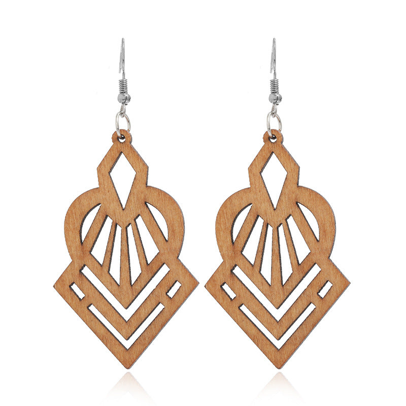 Wholesale Wood Geometric Hollow Earrings